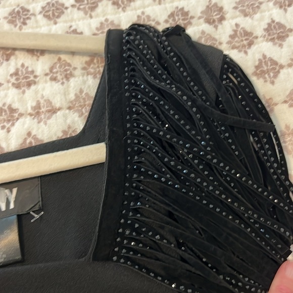 NWT DKNY Donna Karan Black Cocktail Sheath Dress Studded Fringe Shoulder Size 4 - Picture 15 of 16